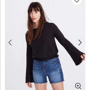 Madewell Smocked Bell Sleeve Top ~ Black